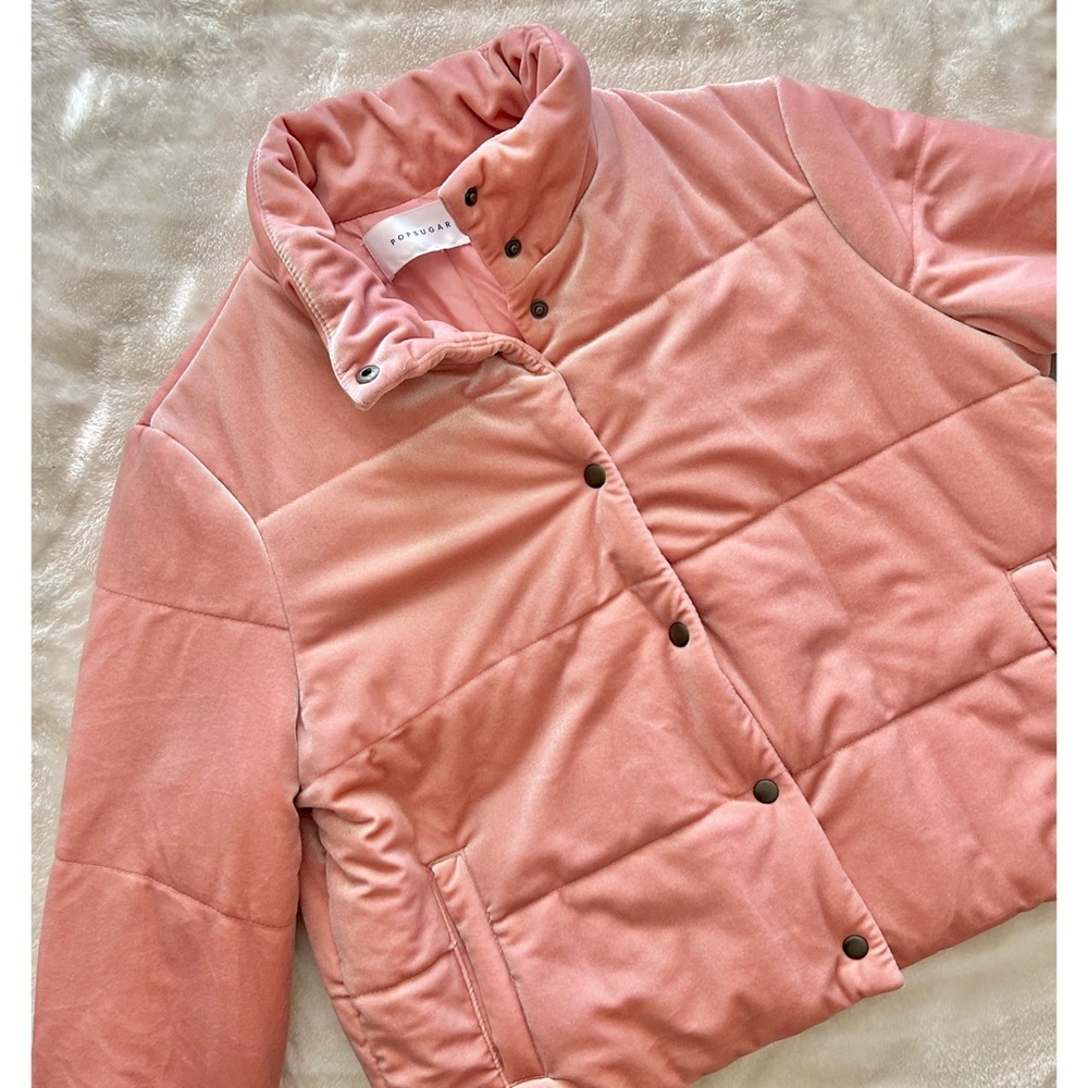 PopSugar pink velvet puffer jacket